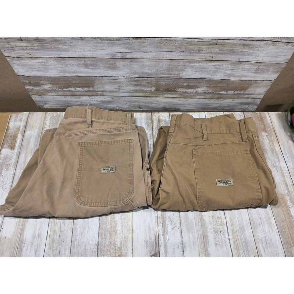 Lot of 2 Wrangler Mens Carpenter Pants Tan Canvas Workwear 38x30 40x30‎ READ